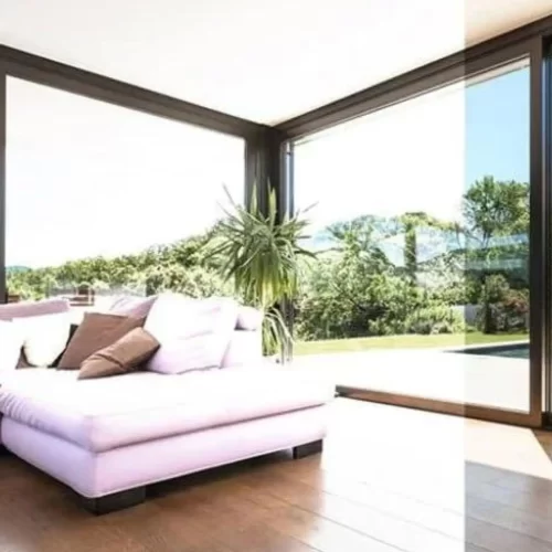 Living room glass wall with tinted window film