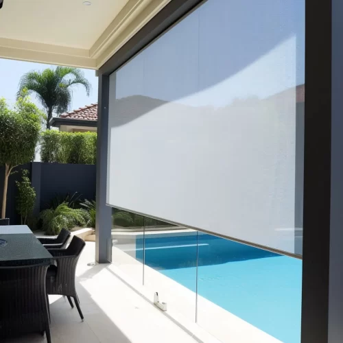 Outdoor blind lowered beside a pool, Adelaide