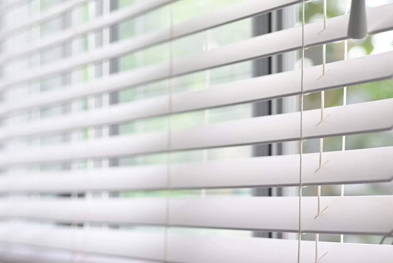 White timber Venetian blind slats