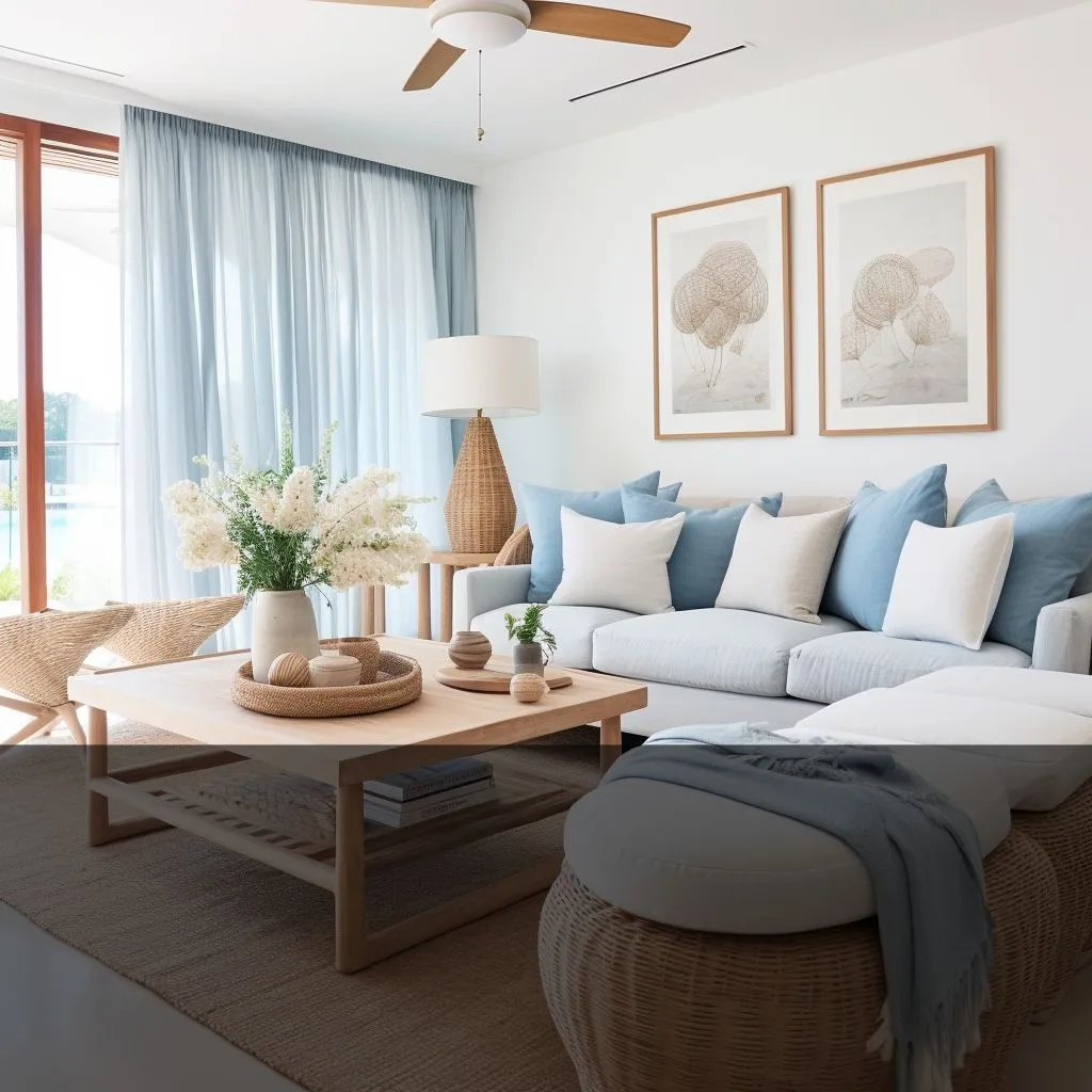 living room with hampton style curtains