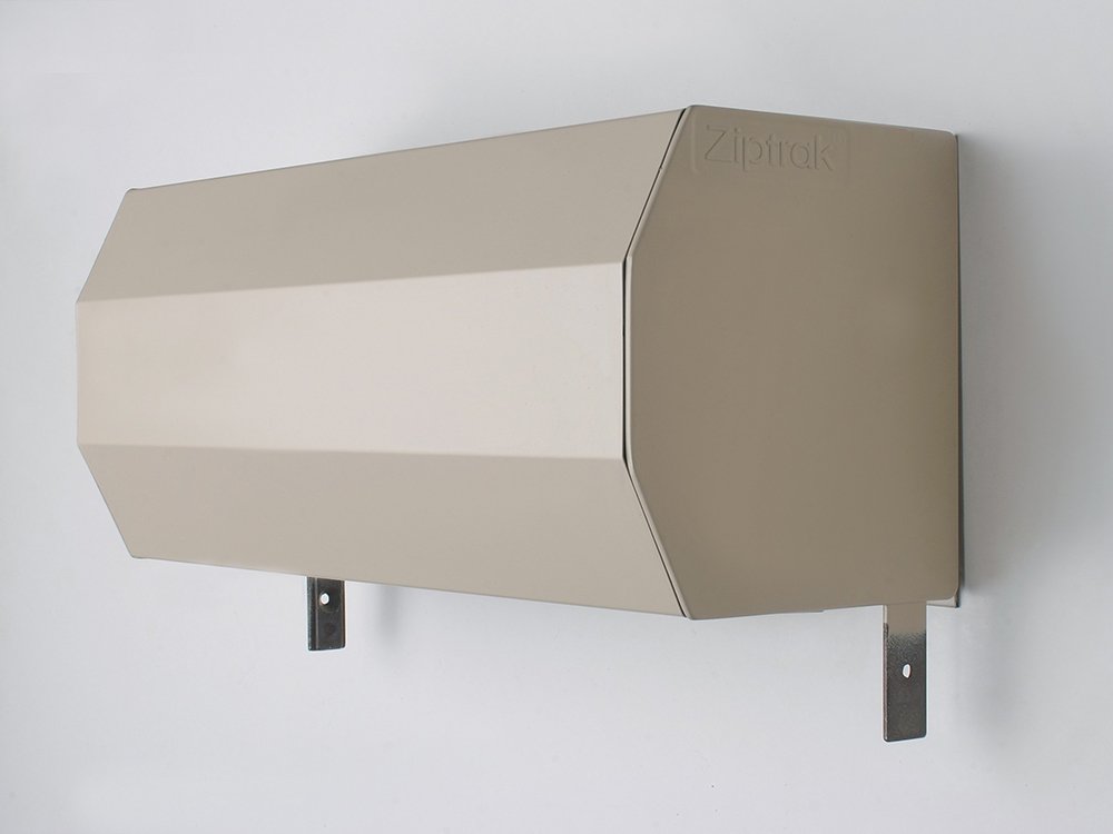 A Ziptrak headbox in a beige powder-coat finish, shown on its own
