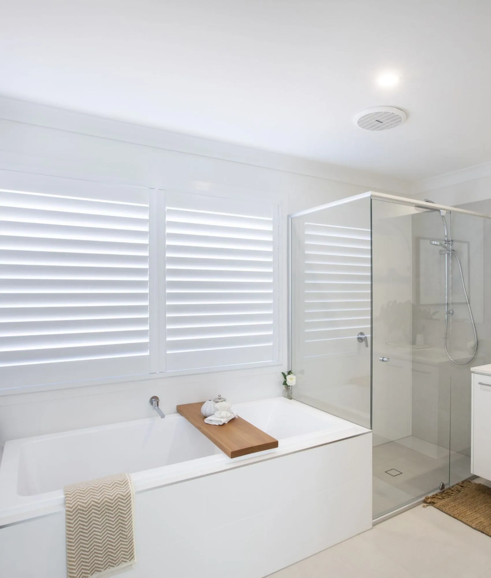 White plantation shutters in a bathroom