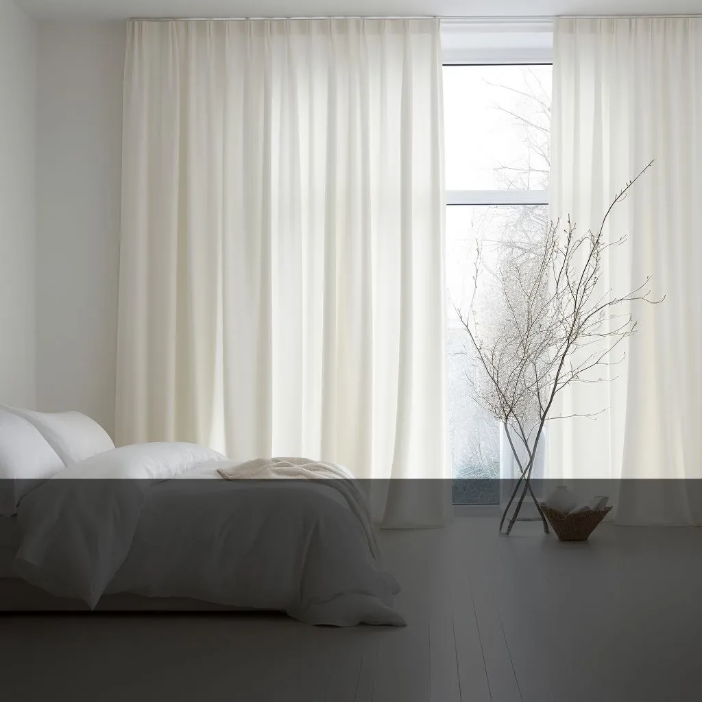 a bedroom with minimalist style curtains