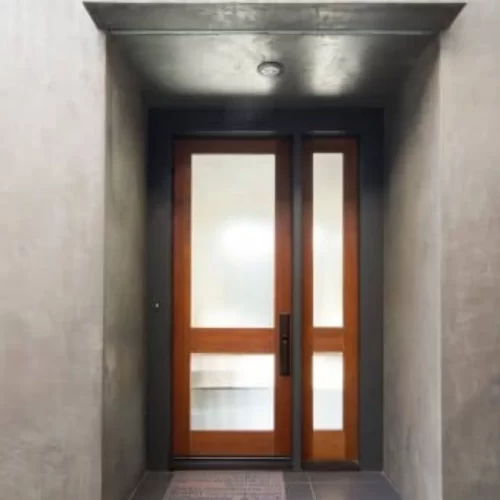 Frosted glass panels on a front entry door