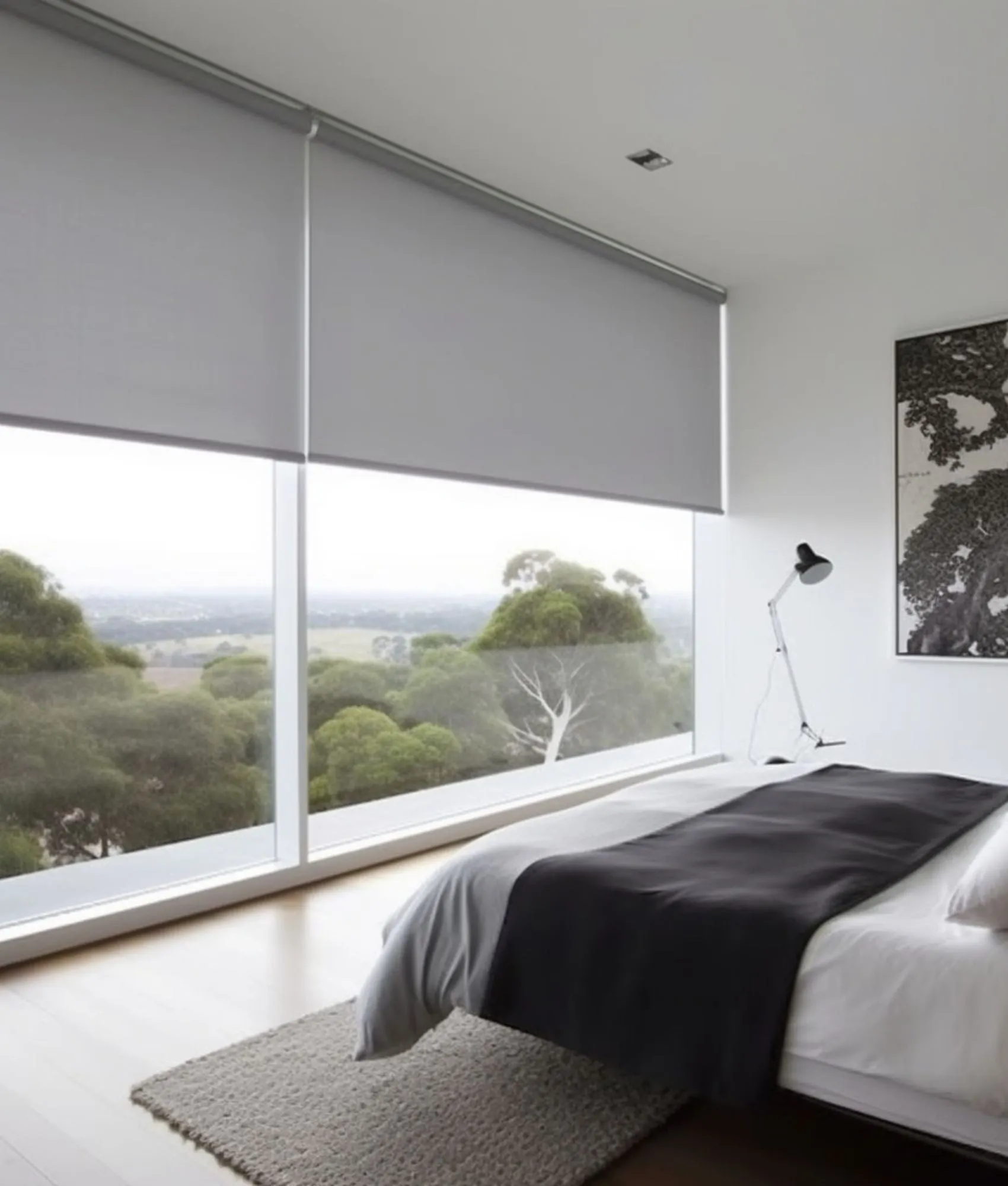Roller blind fitted to a living room window