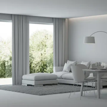 Living room with curtains and blinds